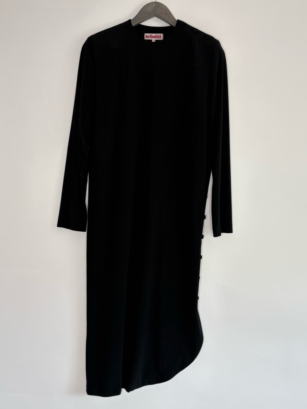 Vintage Infinitif Paris Womens 38 Black Button Side Maxi Midi Dress Goth
